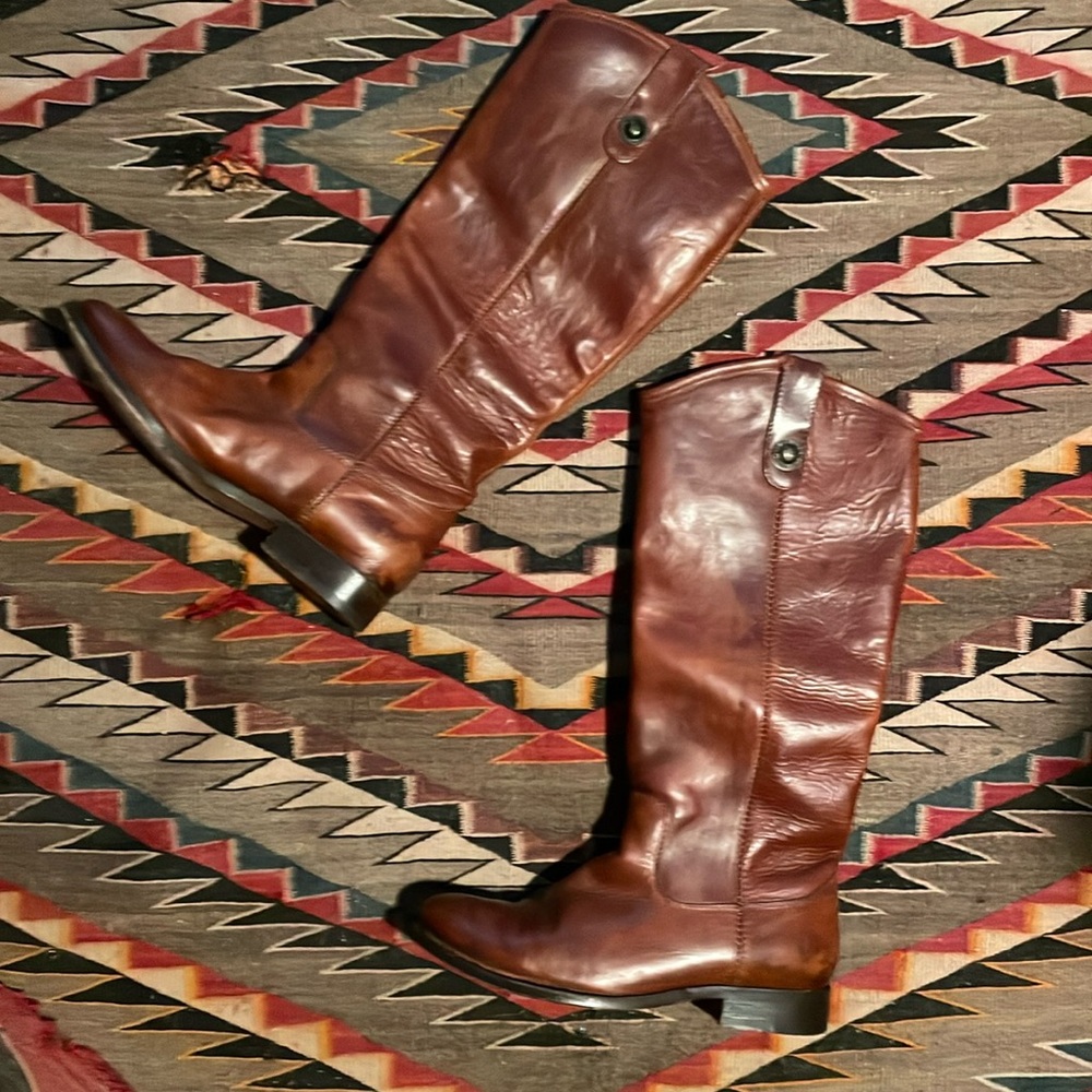 Frye Melissa Button Cognac Leather Knee High Boot